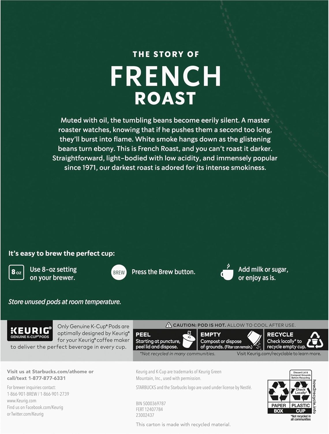 Starbucks K-Cup Coffee Pods, Dark Roast Coffee, French Roast for Keurig Brewers, 100% Arabica, 4 boxes (96 pods total)