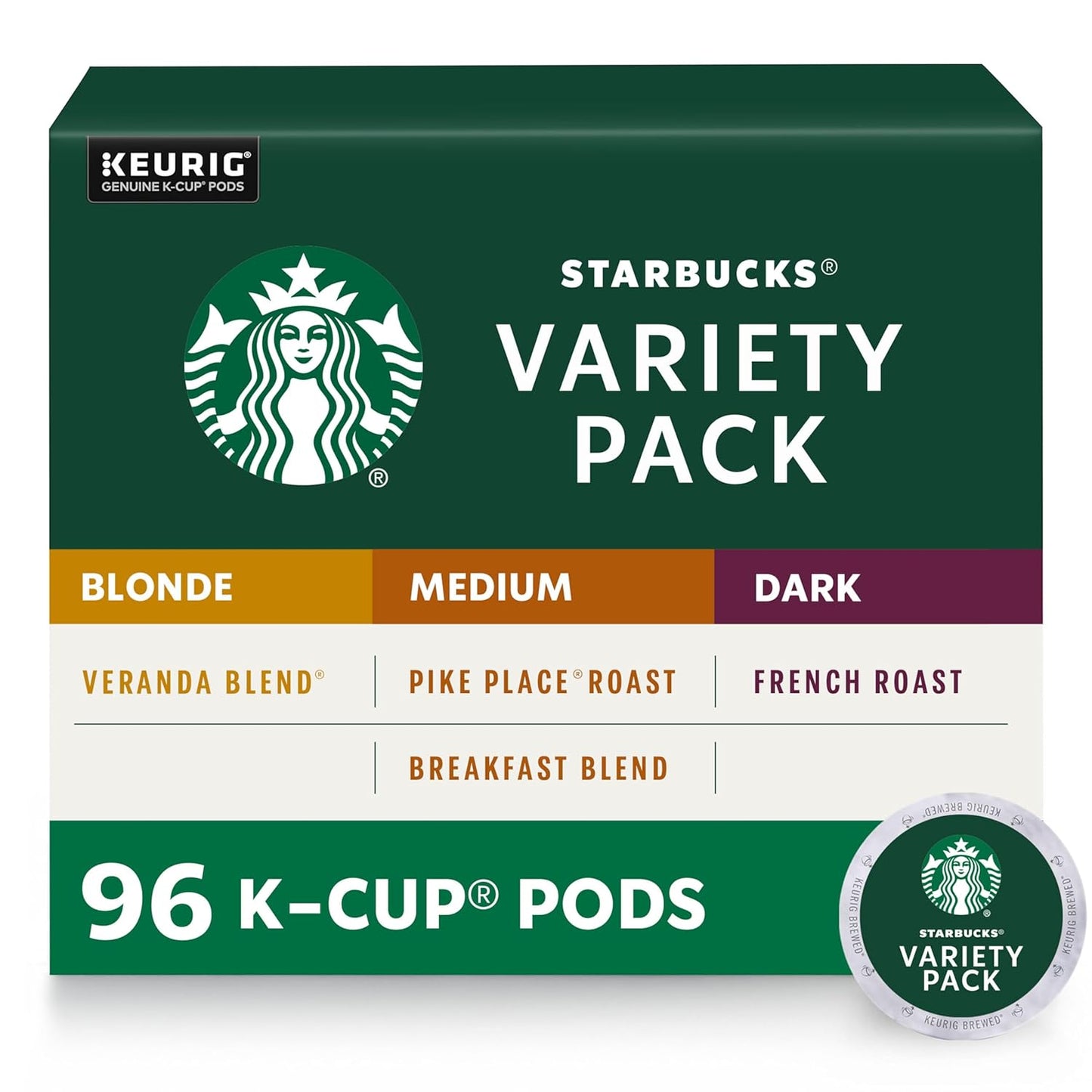 Starbucks K-Cup Coffee Pods, Medium Roast Coffee, Breakfast Blend, 100% Arabica, 4 boxes (96 pods total)