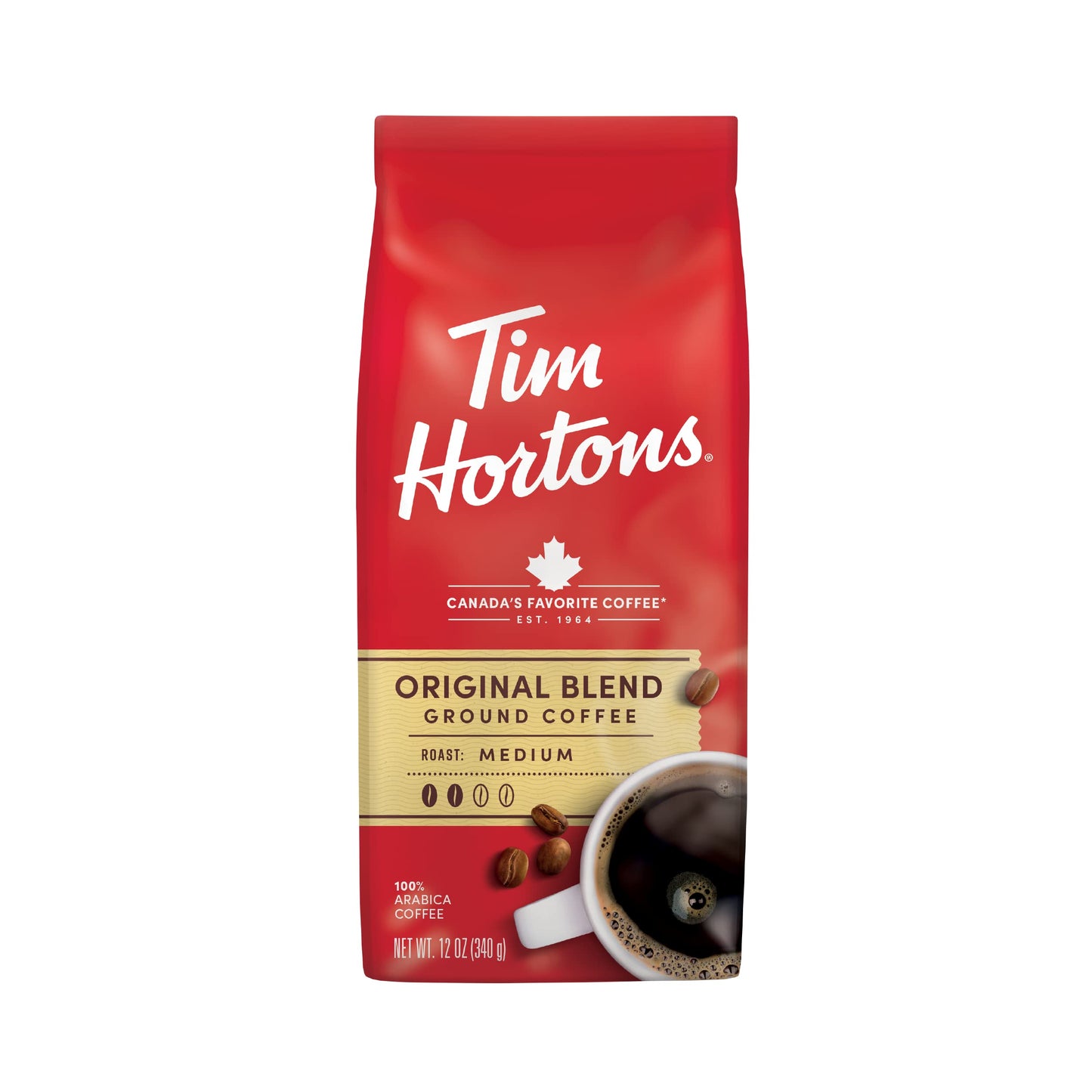 Tim Hortons Original Blend, Medium Roast Ground Coffee, Canada’s Favorite Coffee, Made with 100% Arabica Beans, 48 Ounce Canister