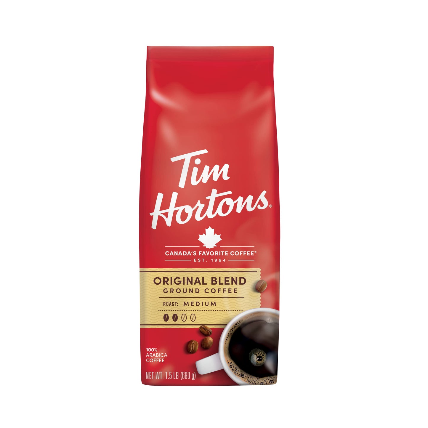 Tim Hortons Original Blend, Medium Roast Ground Coffee, Canada’s Favorite Coffee, Made with 100% Arabica Beans, 48 Ounce Canister