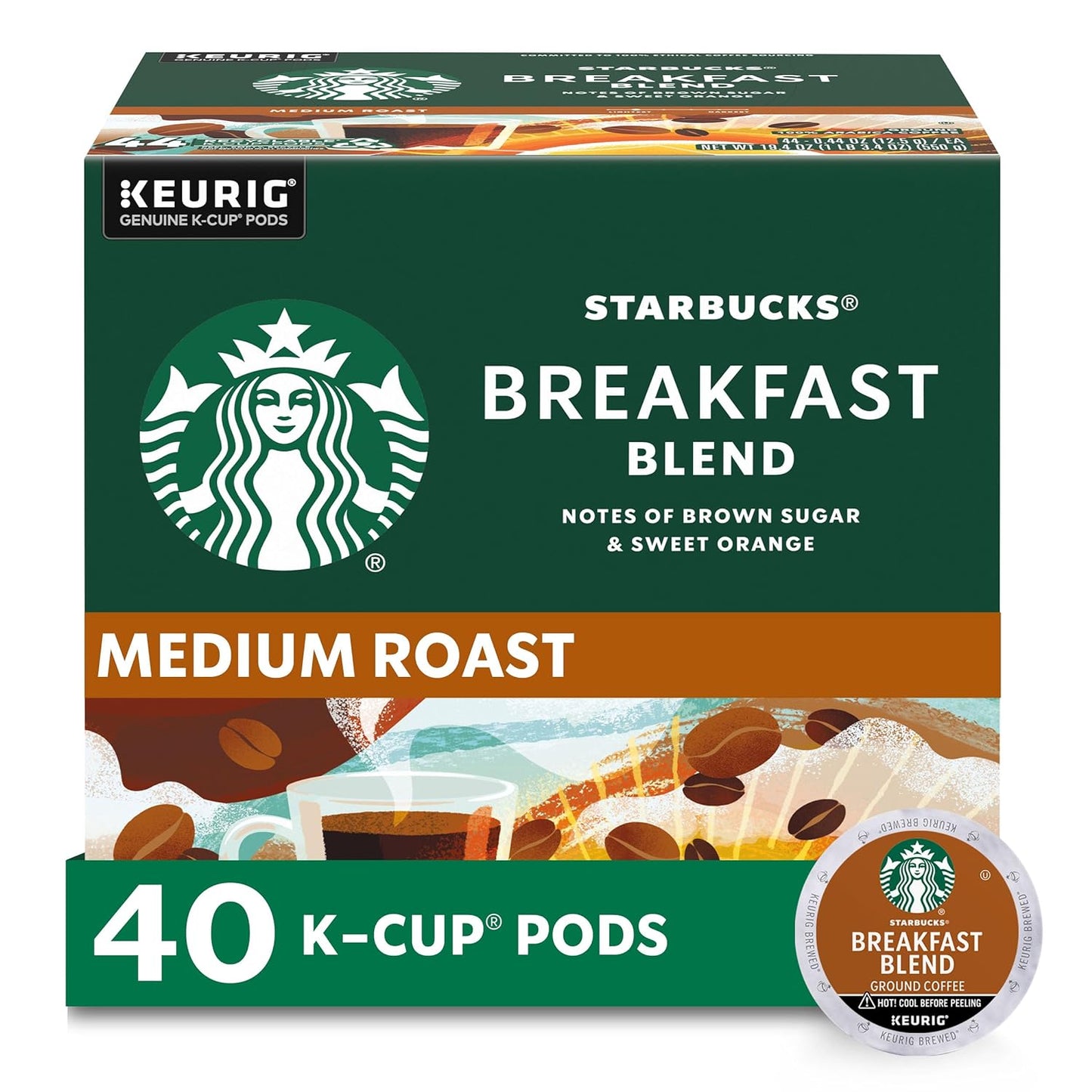 Starbucks K-Cup Coffee Pods, Medium Roast Coffee, Breakfast Blend, 100% Arabica, 4 boxes (96 pods total)