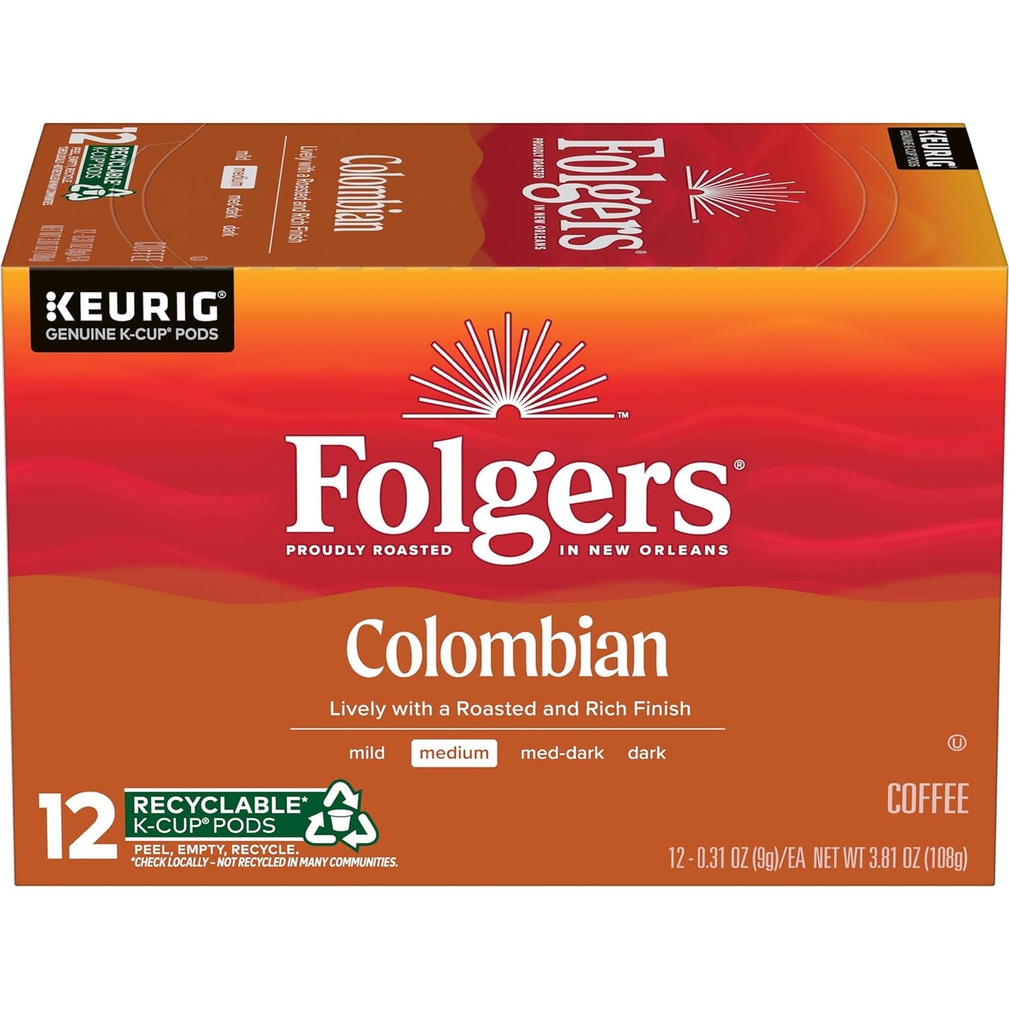 Folgers Classic Roast Medium Roast Coffee, 192 Keurig K-Cup Pods