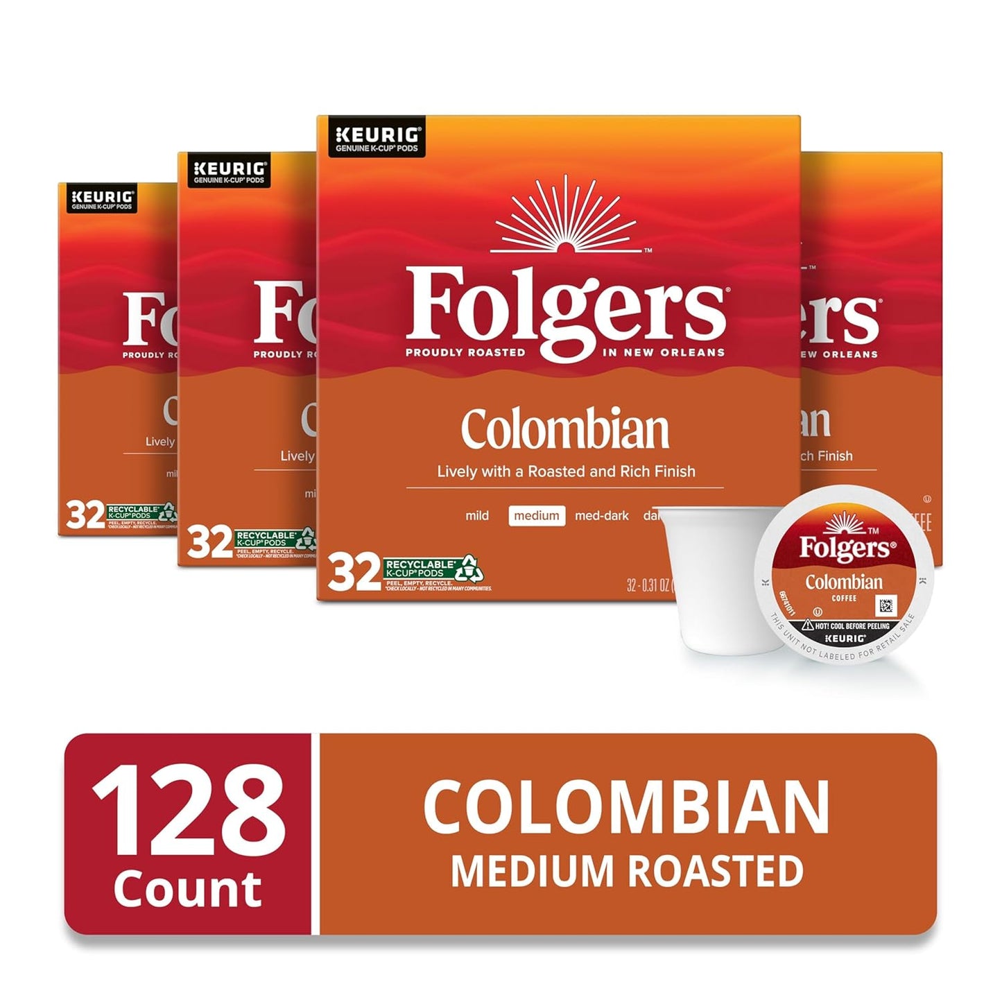 Folgers Classic Roast Medium Roast Coffee, 192 Keurig K-Cup Pods