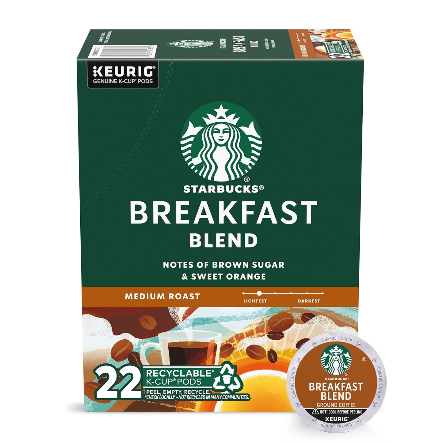Starbucks K-Cup Coffee Pods, Medium Roast Coffee, Breakfast Blend, 100% Arabica, 4 boxes (96 pods total)