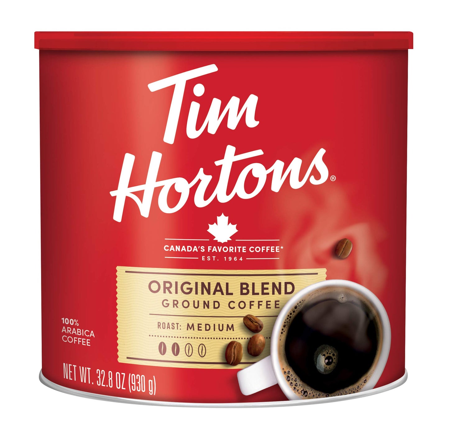 Tim Hortons Original Blend, Medium Roast Ground Coffee, Canada’s Favorite Coffee, Made with 100% Arabica Beans, 48 Ounce Canister