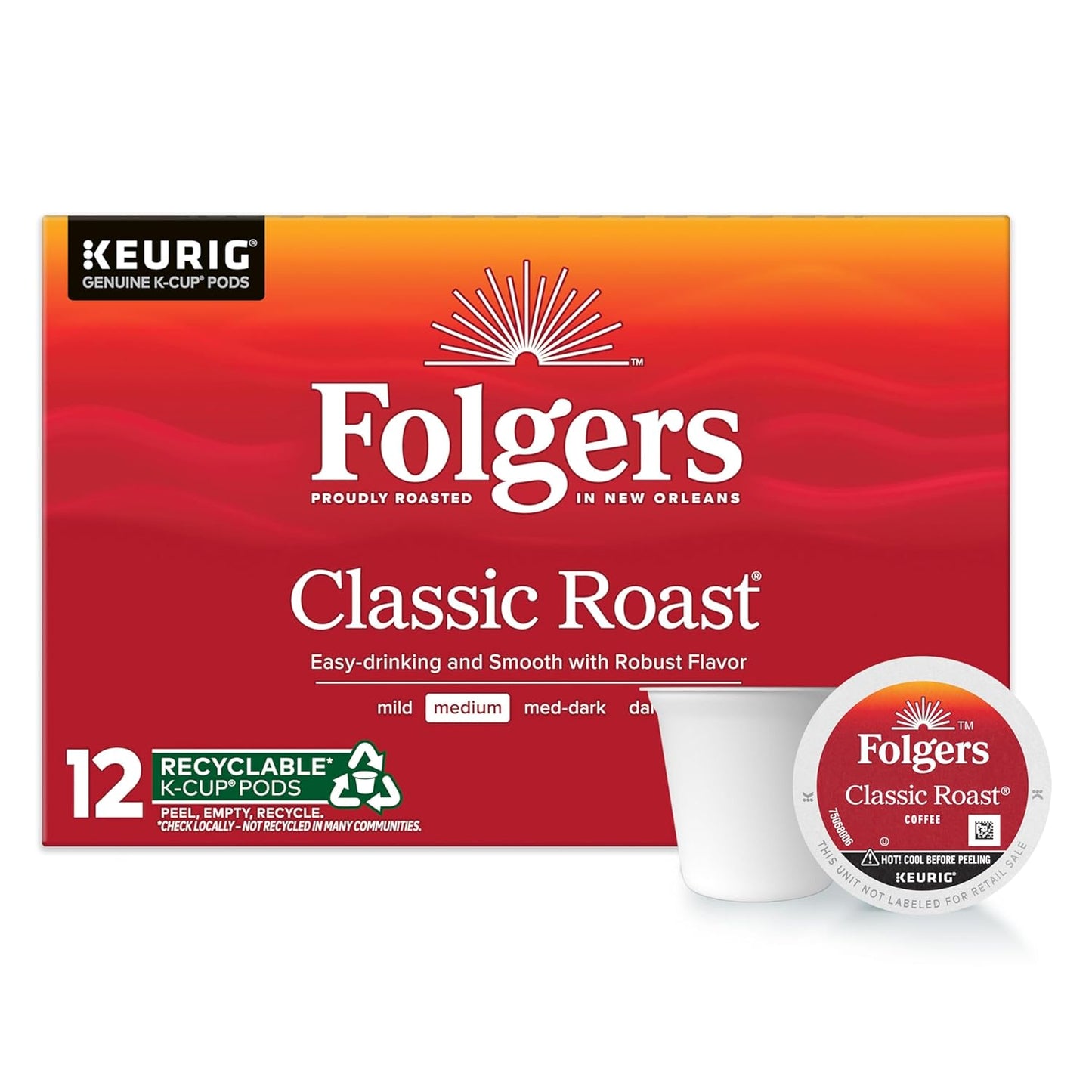 Folgers Classic Roast Medium Roast Coffee, 192 Keurig K-Cup Pods
