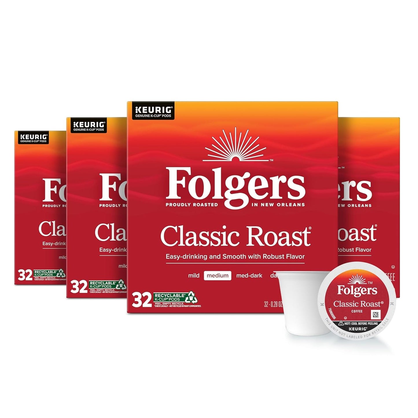 Folgers Classic Roast Medium Roast Coffee, 192 Keurig K-Cup Pods