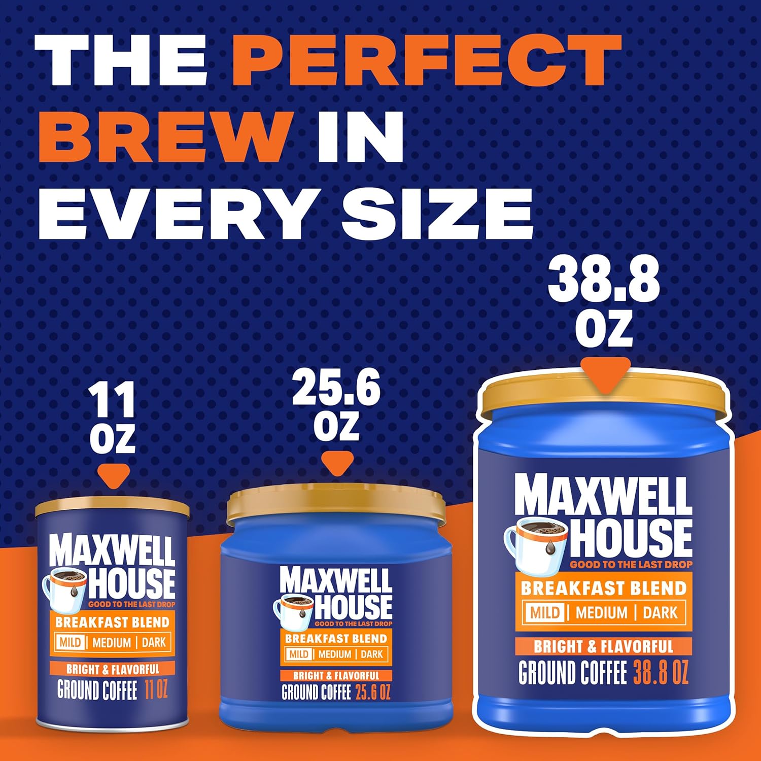 Maxwell House Breakfast Blend Mild Roast Ground Coffee, 38.8 oz Canister