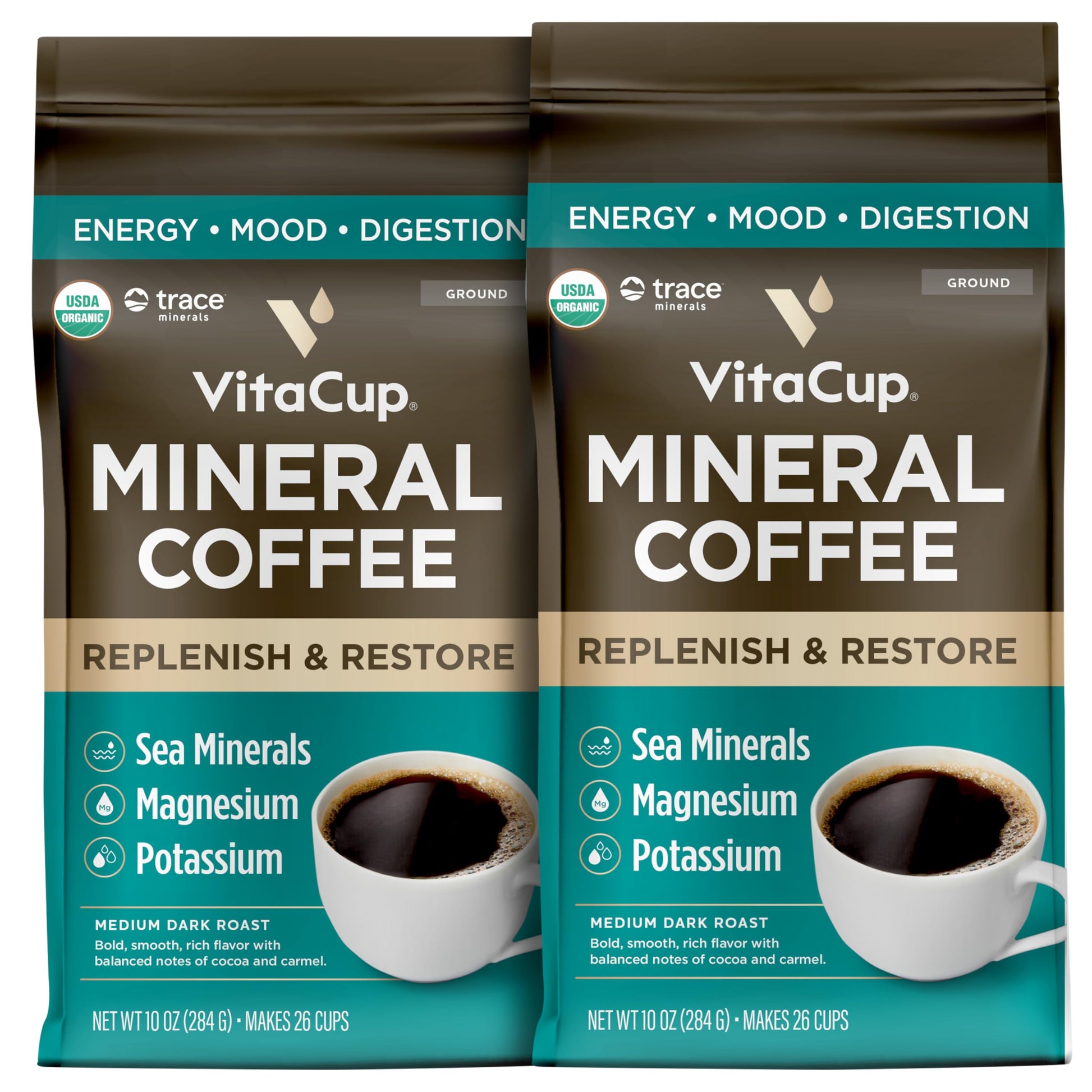 VitaCup Focus Mushroom Coffee Grounds, with Lions Mane, Chaga, B Vitamins, D3, Boost Focus, Immunity, Memory & Clarity, Medium Dark Roast, Bold & Smooth 100% Arabica Specialty, 10 Oz