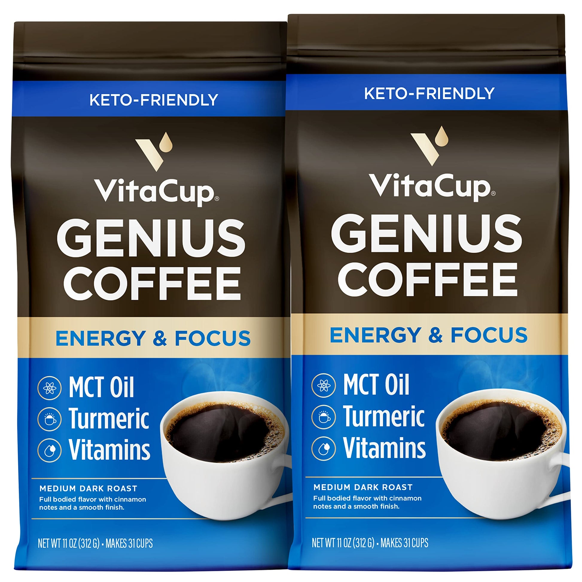 VitaCup Focus Mushroom Coffee Grounds, with Lions Mane, Chaga, B Vitamins, D3, Boost Focus, Immunity, Memory & Clarity, Medium Dark Roast, Bold & Smooth 100% Arabica Specialty, 10 Oz
