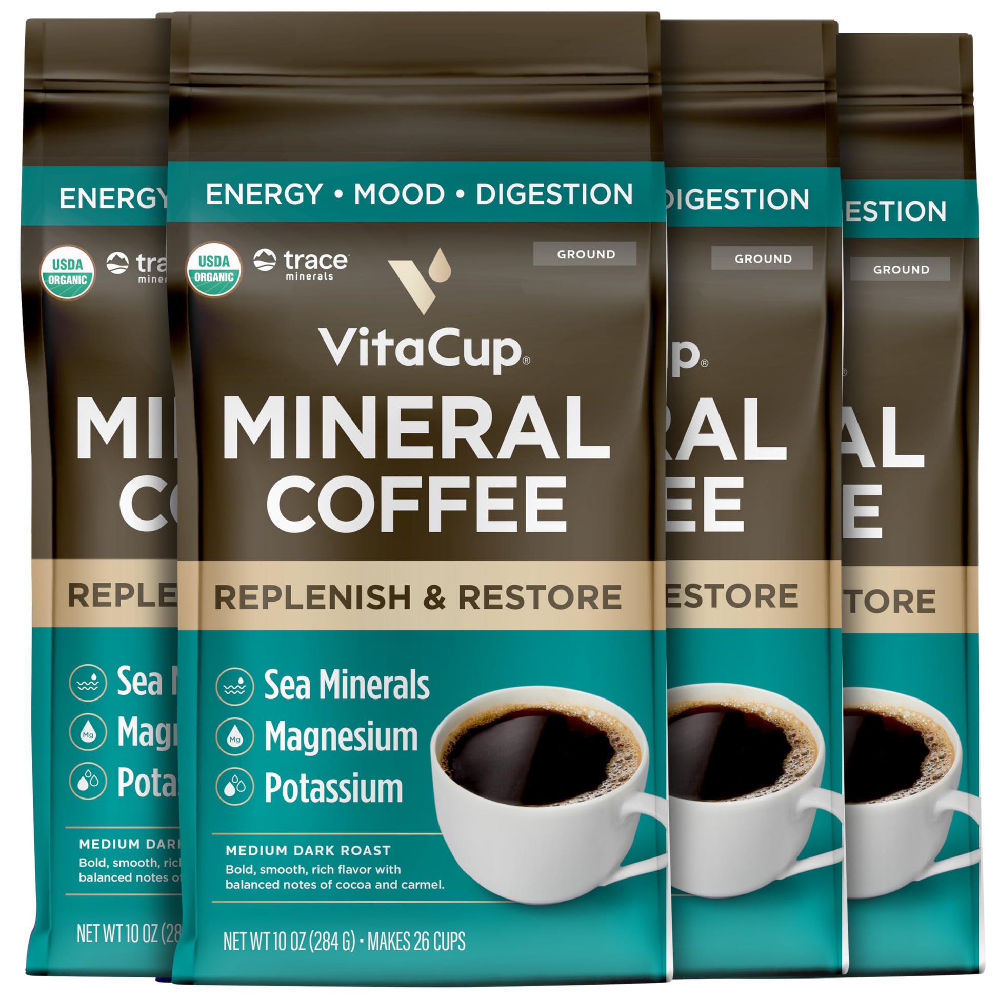 VitaCup Focus Mushroom Coffee Grounds, with Lions Mane, Chaga, B Vitamins, D3, Boost Focus, Immunity, Memory & Clarity, Medium Dark Roast, Bold & Smooth 100% Arabica Specialty, 10 Oz