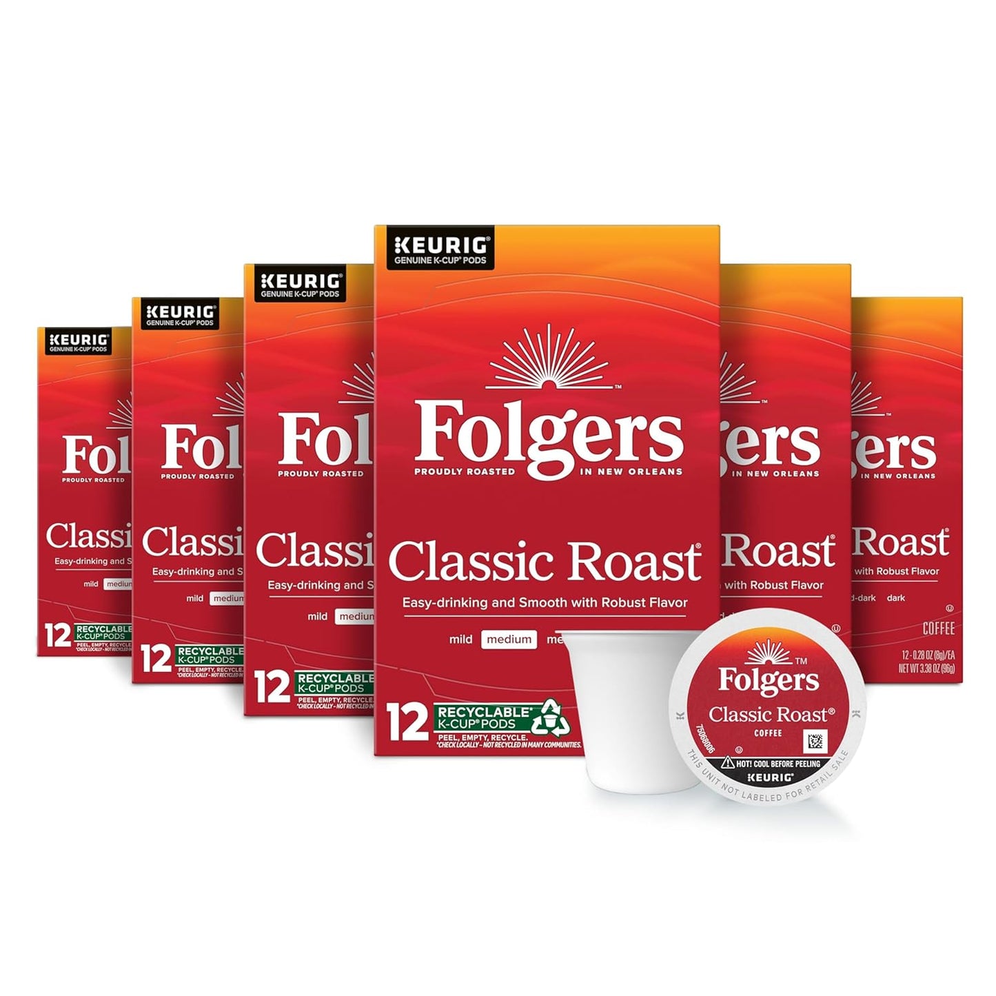 Folgers Classic Roast Medium Roast Coffee, 192 Keurig K-Cup Pods