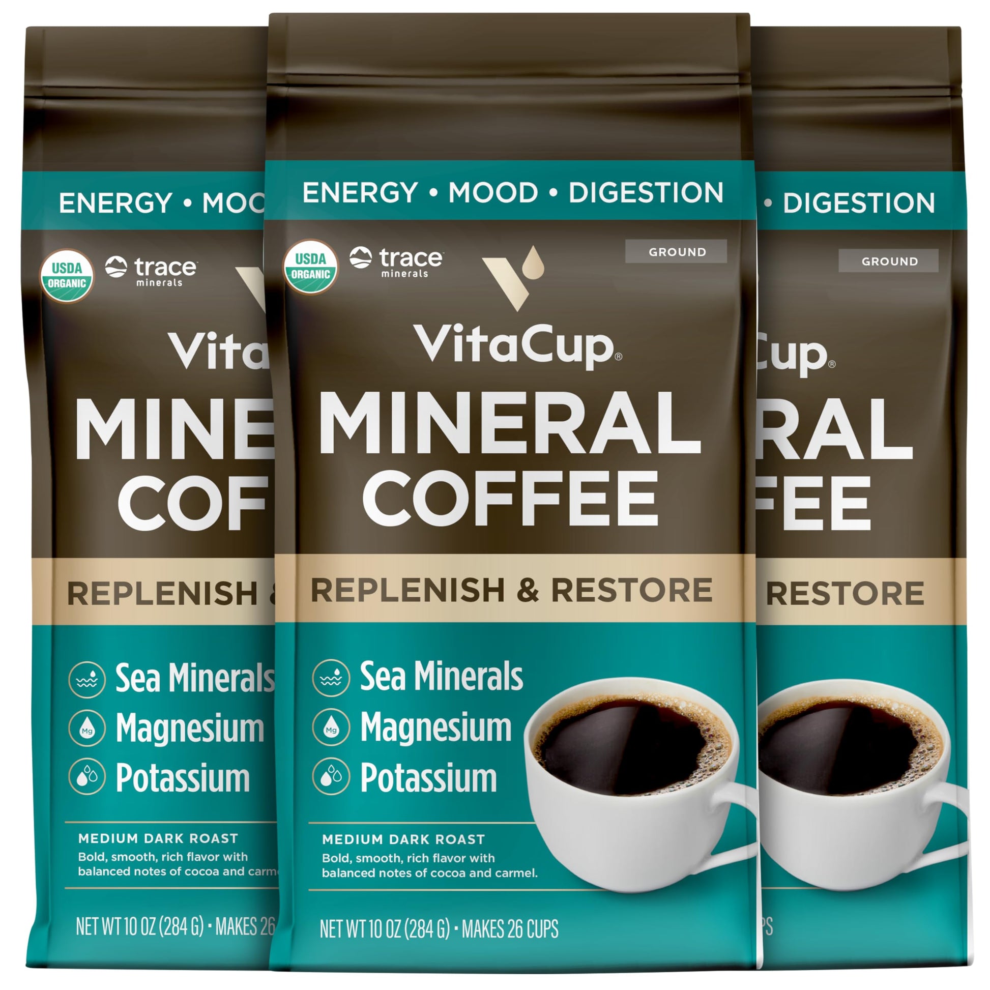 VitaCup Focus Mushroom Coffee Grounds, with Lions Mane, Chaga, B Vitamins, D3, Boost Focus, Immunity, Memory & Clarity, Medium Dark Roast, Bold & Smooth 100% Arabica Specialty, 10 Oz