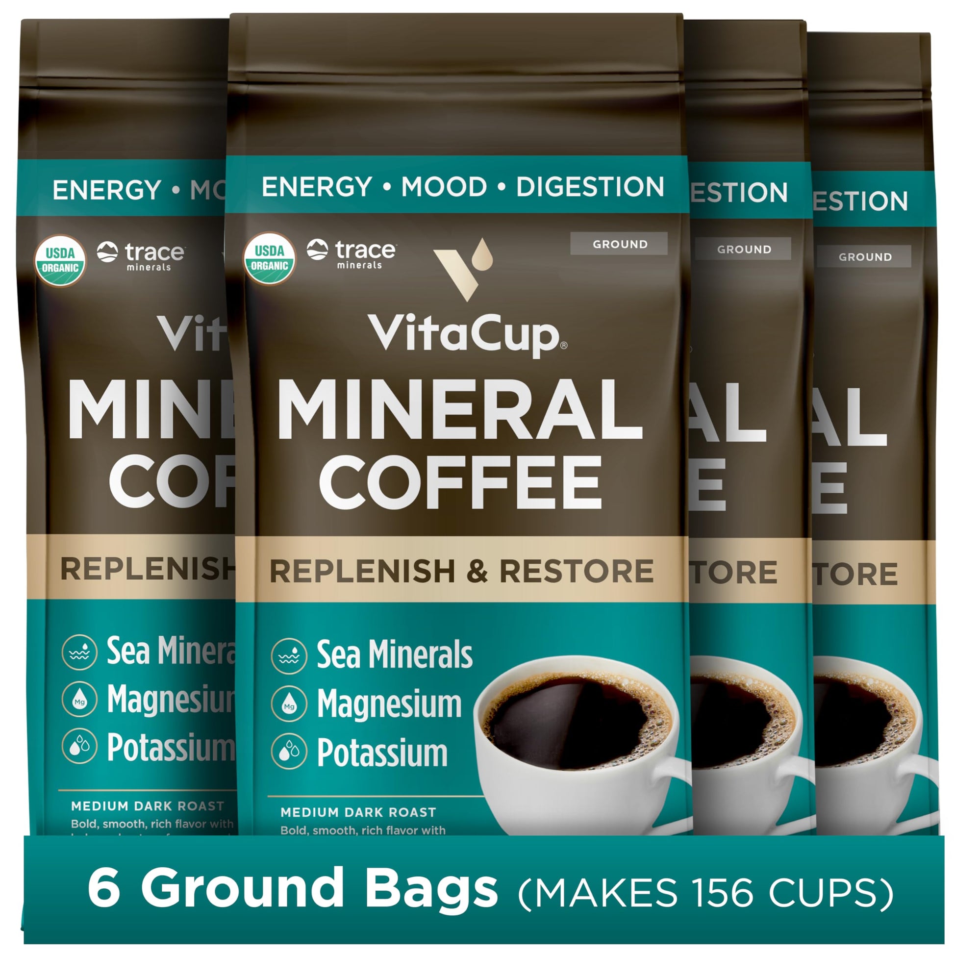 VitaCup Focus Mushroom Coffee Grounds, with Lions Mane, Chaga, B Vitamins, D3, Boost Focus, Immunity, Memory & Clarity, Medium Dark Roast, Bold & Smooth 100% Arabica Specialty, 10 Oz
